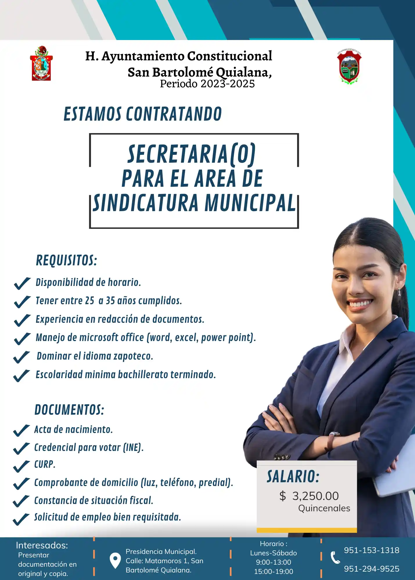 Convocatoria a Secretario(a) para el área de la sindicatura municipal