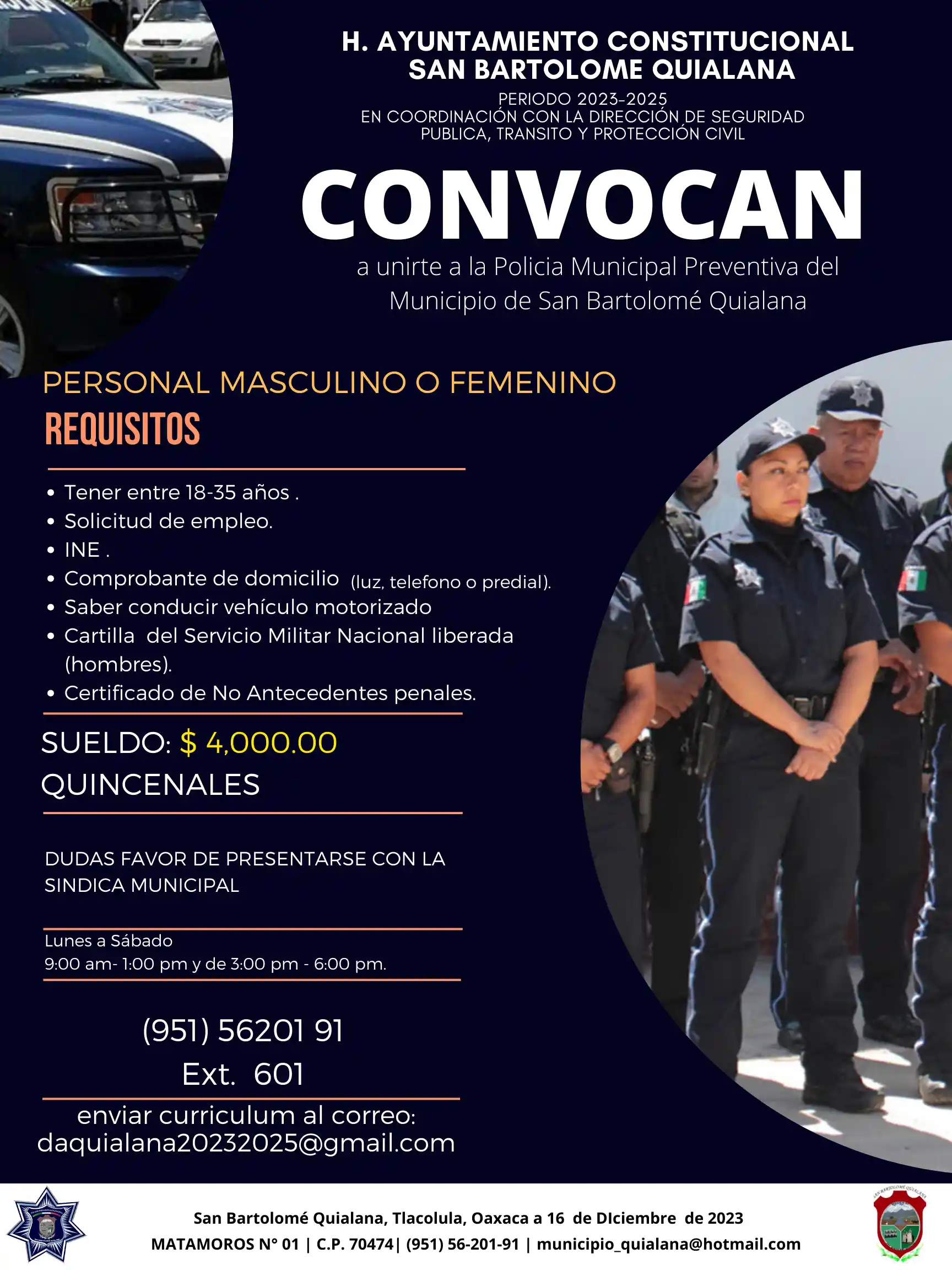 Convocatoria para unirse a la policía municipal preventiva